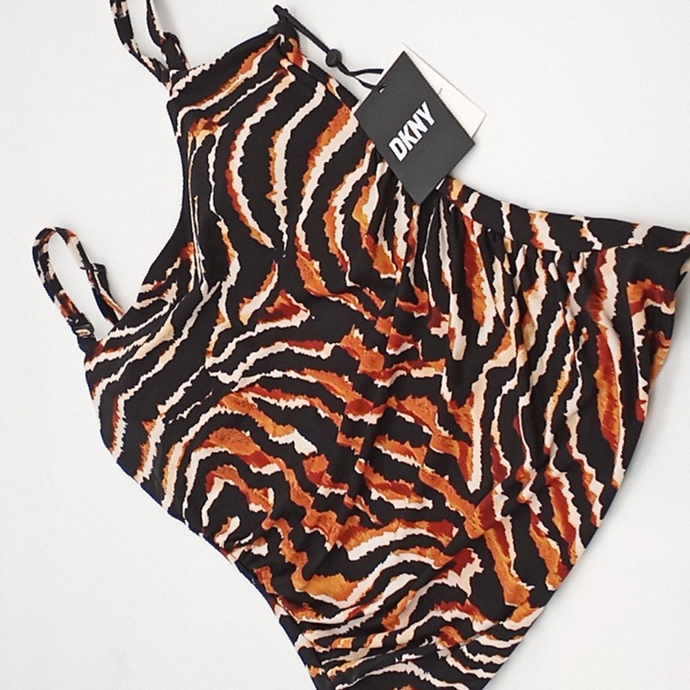 DKNY Tiger Printed Square Neck Tankini Swim Top M